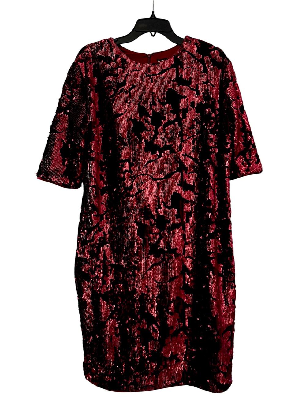 Marc Bouwer XL Wine Red Sequin Cocktail Dress Fully Lined Party Evening Dress